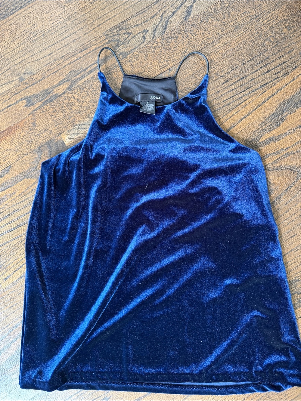 Aqua Deep Blue Velvet Halter Cami